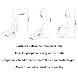 Aidapt Set of 3 Hand Tools Ergonomic Design for Weak Grip, Non-Slip Rubber Handles, Gift for Seniors, Men & Women. Versatile for Indoor/Outdoor Gardening. Perfect for those with limited strength