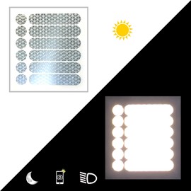 customTAYLOR33 High Intensity Grade Reflective Safety Decals/Stickers for Motorcycle, Bicycle, Snowboarding, Racing Helmets or Vehicles (Set of 2 (12 Strips & 12 Circles), White/Silver/Chrome)