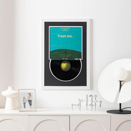 Record Frame 16x24 Inches with 2 Double Sided Mats Jukebox Record Album Frames for 12x12'' LP Covers, Vinyl Record Display Wall Mounting, Home Decor, Frame Decoration Items Vintage Style - Color: White