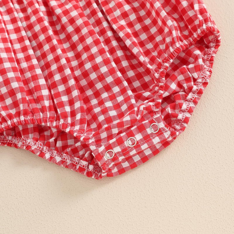 Newborn Baby Girl Summer Clothes Short Puff Sleeve Plaid Bubble