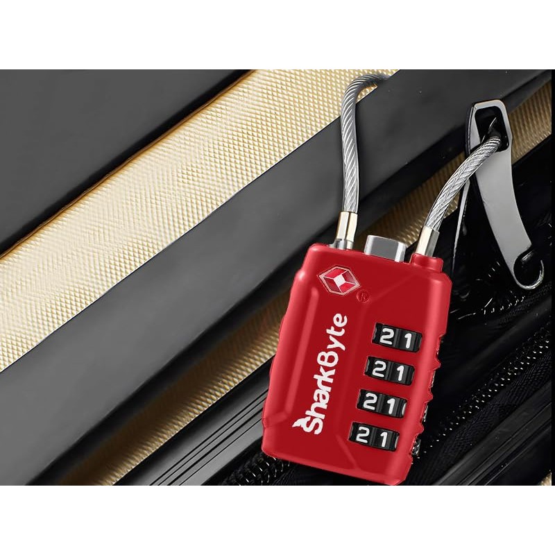 SharkByte TSA Approved Suitcase Locks - 4-Dial Security Travel Combination