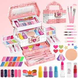 Kids Makeup Sets For Girls, 48pcs Washable Make Up Set with Glitter Lipstick, Eye Shadow, Costume Accessories, Childrens Games Toy Presents for Christmas Birthday, 3-12 Year Old Girls Gift (48)