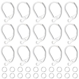 Beebeecraft 1 Box 20Pcs 925 Sterling Silver Plated Leverback Earwires French Earring Hooks 15.6x10x2mm Interchangeable Dangle Ear Wire Findings with 20Pcs Open Jump Rings for Jewelry Making