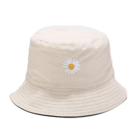 ZOIKOM Chrysanthemums Embroidered Both Sides Bucket Hat Neutral Outdoor Hat Fashion Hat Sun Hat, black/beige