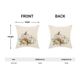 Fall Pillow Covers 18 X 18 Inch Set of 2, Fall Autumn Watercolor Pumpkin Flower Leaves Throw Pillow Covers Farmhouse Thanksgiving Decorative Autumn Pillows for Couch Home Sofa Outdoor