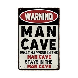 YOYI ART Funny Man Cave Sign - What Happens in The Man Cave Stay in The Sign, Vintage Metal Tin Sign for Men Room, Garage, Basement Wall Decor, Cool Gifts for Men, 8 x 12 inch