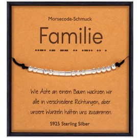 Suyi Family Morsecode Bracelet for Women Sterling Silver Beads on Silk Cord Inspirational Gift for Mother Daughter Sister Family Member, Sterling Silver
