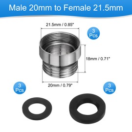 uxcell 3Pcs Faucet Adapter Kit, Male 0.79in to Female 0.85in Kitchen Sink Stainless Steel Tap Aerator Adapter Set to Connect Garden Hose, Water Filter, Standard Hose Diverter