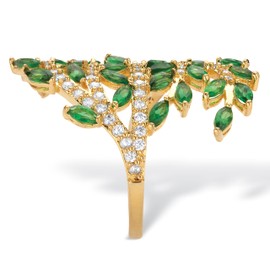 Palm Beach Jewelry 14K Yellow Gold-Plated Marquise Cut Simulated Emerald and Cubic Zirconia Bypass Leaf Ring Size 9