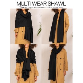 likemary Pashmina Shawl Wraps for Women - Multi-use Wool Scarf to Keep Your Neck and Full Body Warm - Travel Blanket Wrap - Ethical Gift for Her - Black