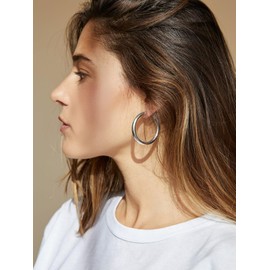 Surgical Stainless Steel 925 Sterling Silver Post Chunky Tube Hoop Earrings 30mm