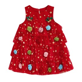 Toddler Baby Girl Christmas Dress Outfit Kids Little Girls Sequin Pompom Xmas Tree Tulle Tutu Christmas Dresses (red Christmas Tree, 5-6 Years)