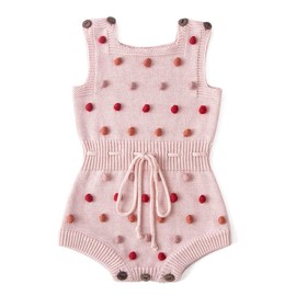 Simplee kids Baby Girl Kint Rompers Fall Sleeveless Pompoms Baby Girl Rompers 0-3 Months Little Girl Pink Overall Jumpsuit Outfit