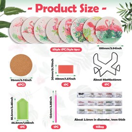 Beadthoven Flamingo Diamond Painting Coasters, 5D Diamond Art Cup Mat Set with Tools for DIY Mugs, Drinks, Coasters, Desk Decorations, Pack of 8