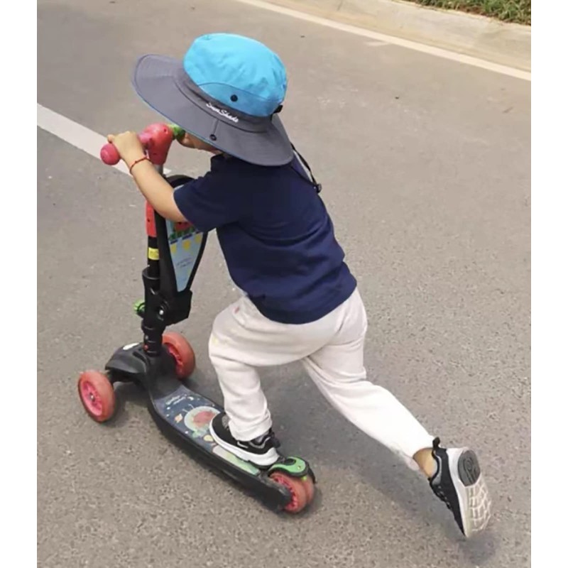 Kids Girls Ponytail Sun Hat Outdoor UV-Protection Foldable Mesh Wide-Brim