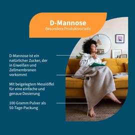 NatuGena D-Mannose, 2 gr pro Messlöffel hochreine D (+) Mannose-Pulver, gut verträglich, Einfachzucker, Glykoproteine, 100 g Pulver (50 Tage Packung)