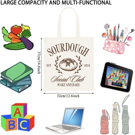 WCGXKO Sourdough Baker Gift Sourdough Social Club Est 2024 Wake And Bake Tote Bag Bread Maker Gift (Sourdough Social Club Tote)