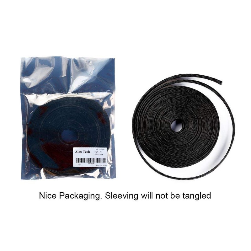 25ft - 1/4 inch PET Expandable Braided Sleeving – Black