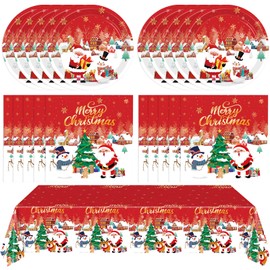 41 piezas de decoraciones de fiesta de Navidad, decoración de mesa de Navidad, juego de vajilla para fiesta de Navidad, platos de papel de Navidad, servilletas y mantel, fiesta de Navidad para 20