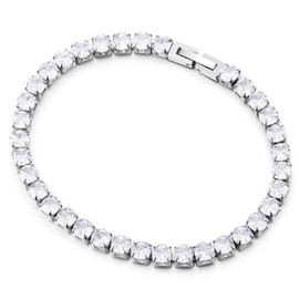 COOLSTEELANDBEYOND Classic Tennis Bracelet for Women Sparkling Round Cubic Zirconia and Steel, Elegant Jewelry Gift