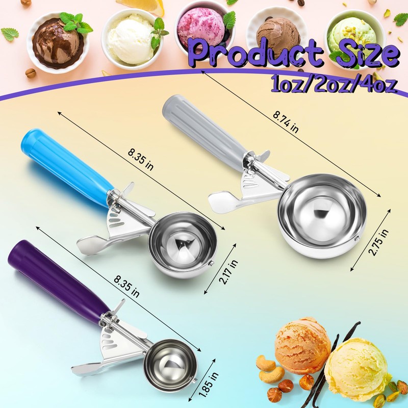 Reallnaive 3 Pcs Release Cookie Scoops Ice Cream Scooper with