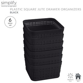 Simplify Simplify 6 Pack Organizing Set | Square Bins | Multipurpose | Office | Desk | Dorm | Bathroom | Storage Basket | Small Items | Accessories | Black