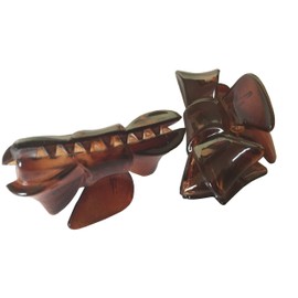 Parcelona French Bow Set of 2 Small Celluloid Tortoise Shell Jaw Hair Claw Clamp Clutcher Clip