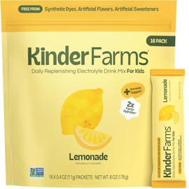 Kinderlyte Electrolyte Powder for Kids and Adults - Drink Mix Hydration Packets (Lemonade, 16 Count), No Artificial Sweeteners or Flavors, No Synthetic Dyes, Vegan, Non-GMO, Gluten-Free