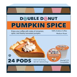 Double Donut Coffee Pumpkin Spice Coffee Pods, Single Serve Coffee for Keurig K Cups Machines, Medium Roast Pumpkin,24 Count