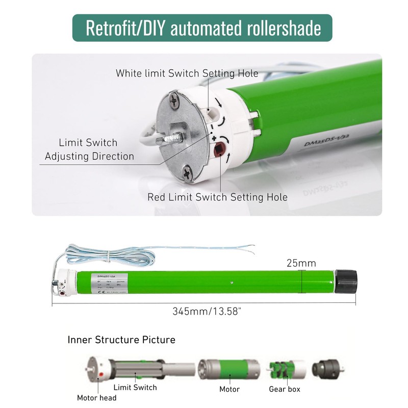 DM25DS 12V Electric Roller Shade Replacement Motor, RV Window Shade
