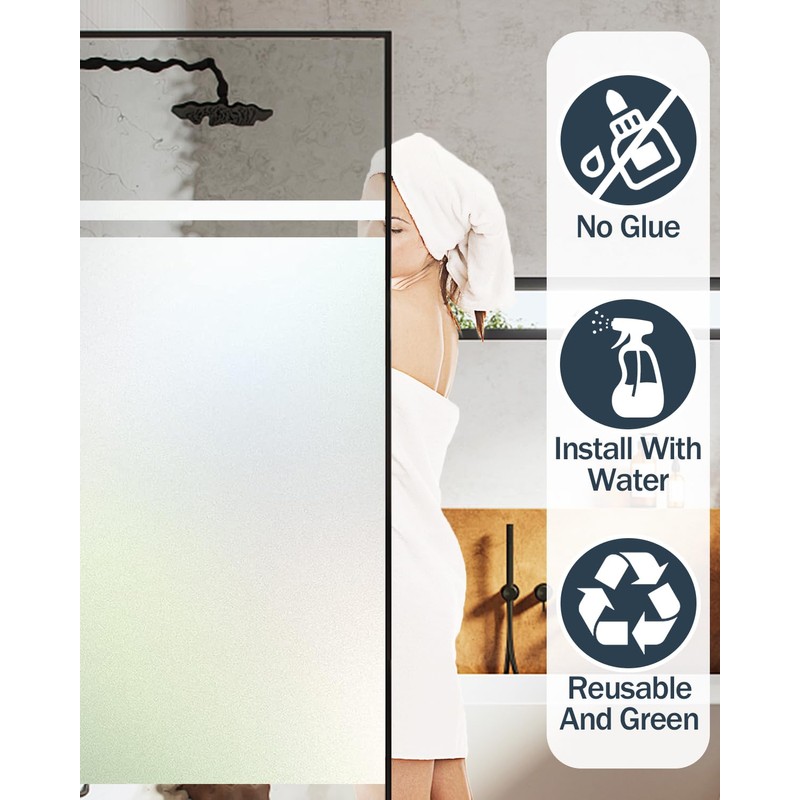 Frosted Glass Window Privacy Film, Removable, Static Cling, Heat/UV Protection,