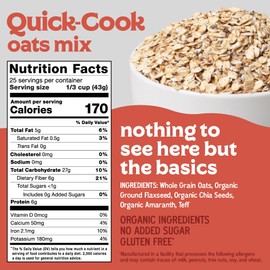 Easy Morning Quick Cook Oatmeal Mix, Organic Ingredients, Naturally Gluten-Free, No Sugar Added, Whole Grain Oatmeal Blend with Amaranth, Teff, Chia, and Flaxseed, 2 minute quick cook, 15 oz (10 servings)