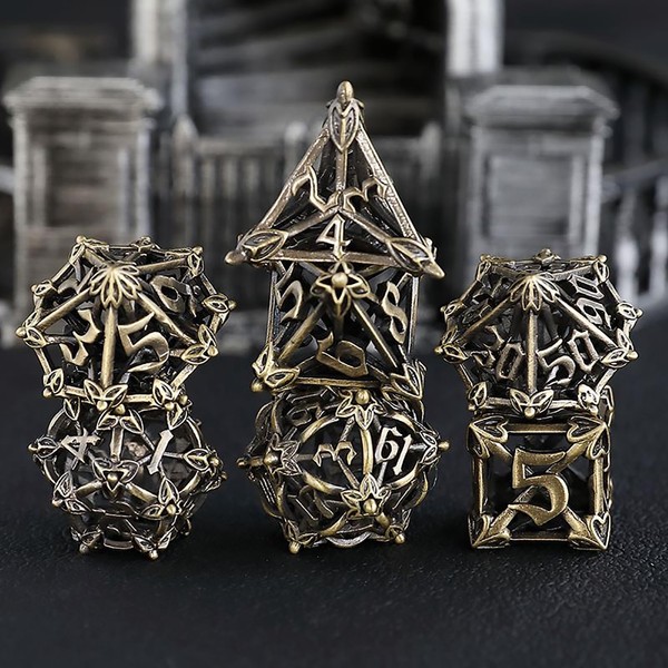 Metal DND Dice Set 7 Flower DND Dice Hollow Polyhedron