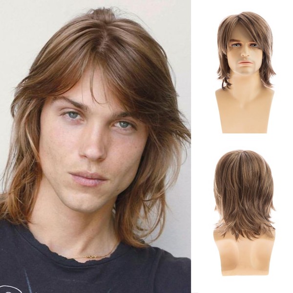Short Brown Wig for Mens Light Brown Layered Natural Fluffy