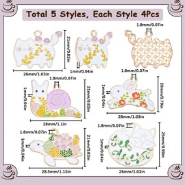 SUNNYCLUE Japanese Love 20 Pieces 5 Types Japanese Style Charm Cat Charm Cute Rabbit Charm Enamel Flower Pet Parts Alloy Piercing Rabbit Earrings Cat Necklace Cute Bracelet Cherry Keychain Sakura