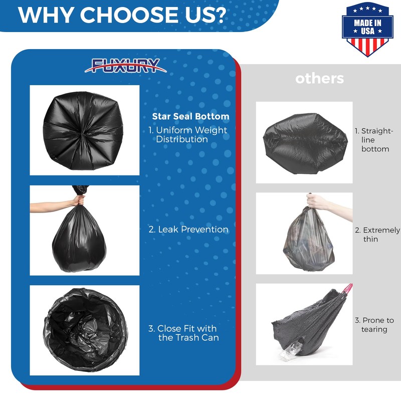 Fuxury 60 Gallon Trash Bags Medium Duty, 100 Count Garbage