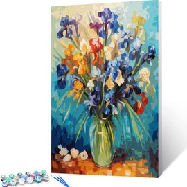 Iris Vase DIY Paint by Numbers, Vincent Van Gogh,Canvas Oil Painting Kit for Kids & Adults, 16" W x 20" L Drawing Paintwork with Paintbrushes,Home Decoration, Acrylic Pigment (Frameless)