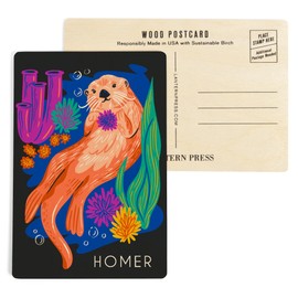 Homer, Alaska, Lush Environment Collection, Sea Otter Foliage (4x6 Birch Wood Postcards, 2-Pack Stationary, Rustic Home Wall Decor)