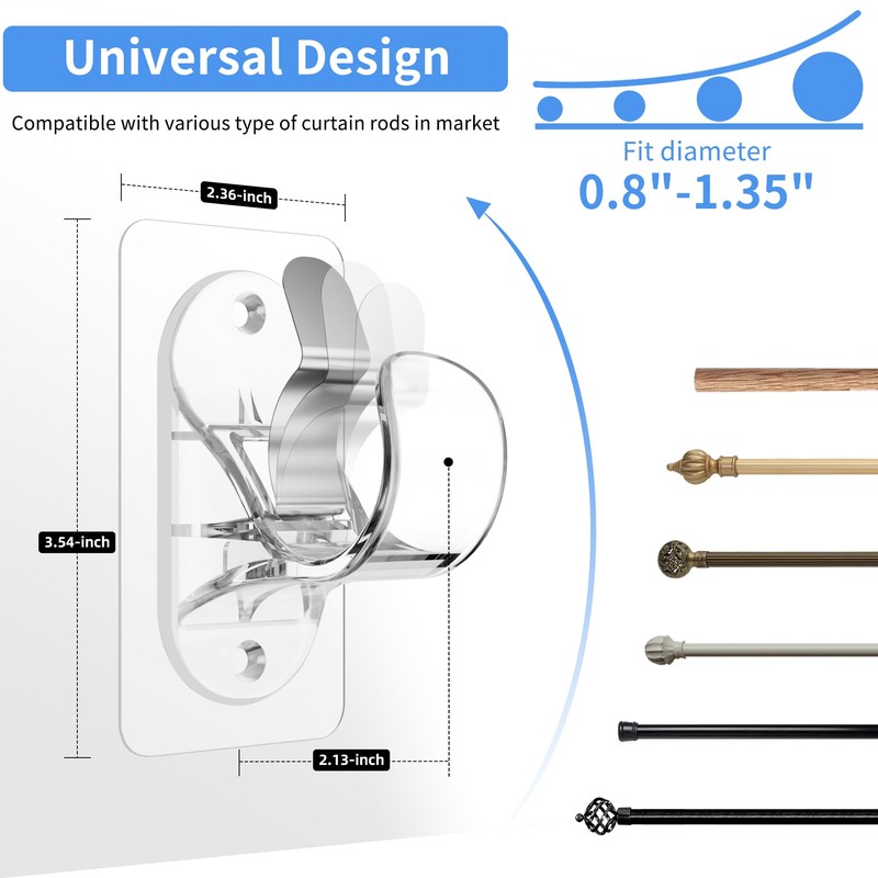 18-Pack Adhesive Curtain Rod Brackets, No Hole, No Drilling, No