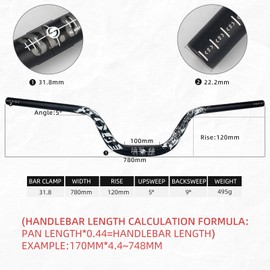 LUNJE Mountain Bike Handlebar, 31.8mm, 35/50/70/90/120mm Rise Options, 780mm Cutable Width, Lightweight T6 Aviation Aluminum for MTB Trail Commuter Bike, Durable Ergonomic Chameleon Pattern-120mm Rise