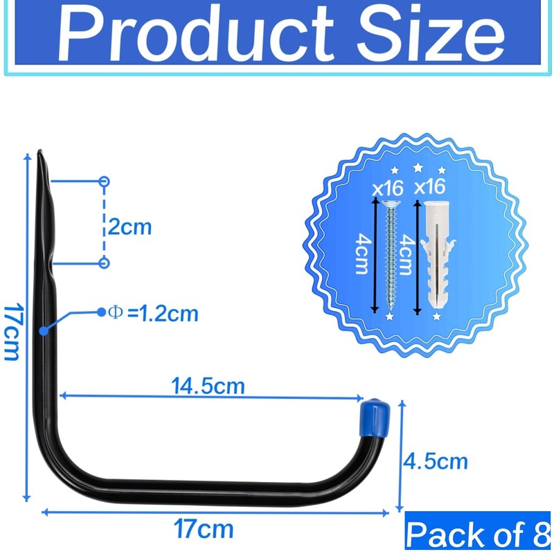 Locawaya 8 Pack 6.7" Garage Hooks, Heavy Duty Ladder Hooks,