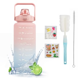 MOMSIV Drinking Bottle 2 L BPA-Free, Large Capacity Leak-Proof Sports Water Bottle with Straw Time Markings to Drink & Lock Cover, Tritan Water Jug Sports Bottle for Bike, School, Gym