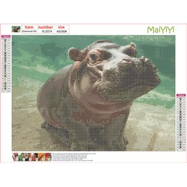 MaiYiYi Hippo Diamond Painting by Numbers 5D Full Round Diamond Painting Cute Hippo Diamond Painting Cross Stitch Kit Lovely Animals Diamond Painting Kits for Adult Home Wall Art Decor (40X30 CM)