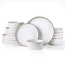 AmorArc Dinnerware Sets of 6, 18 Piece Plates and Bowls Set, Chip and Crack Resistant, Dishwasher & Microwave Safe Ceramic Dishes Set