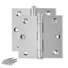 Finsbury Hardware Solid Brass Chrome Door Hinge Heavy Duty Ball Bearing Shiny Silver 3 x 3 Inch - Set of 2 Hinges (Polished Chrome)