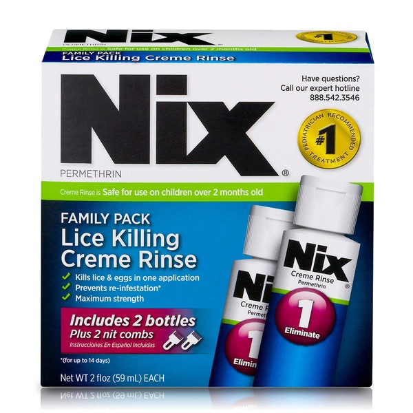 Nix Lice Killing Crème Rinse Family Pack, 2 oz Nix Crème Rinse and 2 Nit Combs