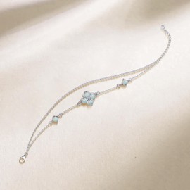 PHNIBIRD Clover Bracelet 925 Sterling Silver Dainty Love Friendship Birthstone Bracelet Lucky Four-Leaf Clover Jewellery for Women and Girls, 16 + 3 cm, Sterling Silver, Cubic Zirconia