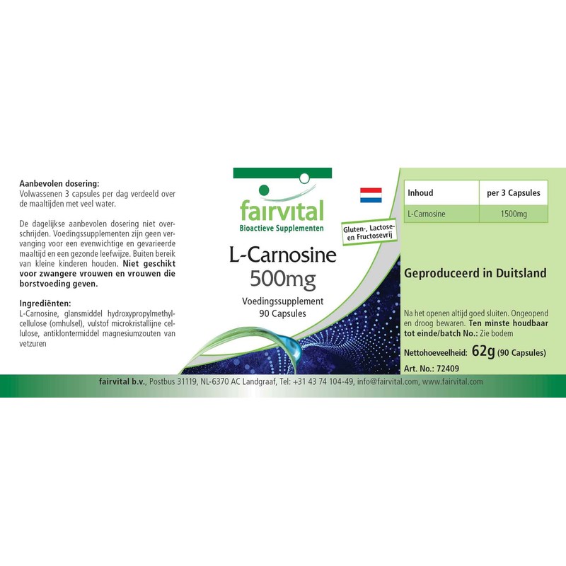 Fairvital L-Carnosine 500 mg – High Dose – Vegan –