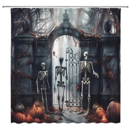 UPUMKSK Spooky Halloween Shower Curtain Horror Skeleton Gothic Castle Scary Pumpkin Funny Skull Creepy Dead Tree Bath Curtain with Hook