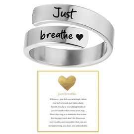 Just Breathe Rings for Women, Adjustable Rings for Women, Stainless Steel Hope Rings, Personality Encouragement Fashion Jewelry Gift for Sisters Friends